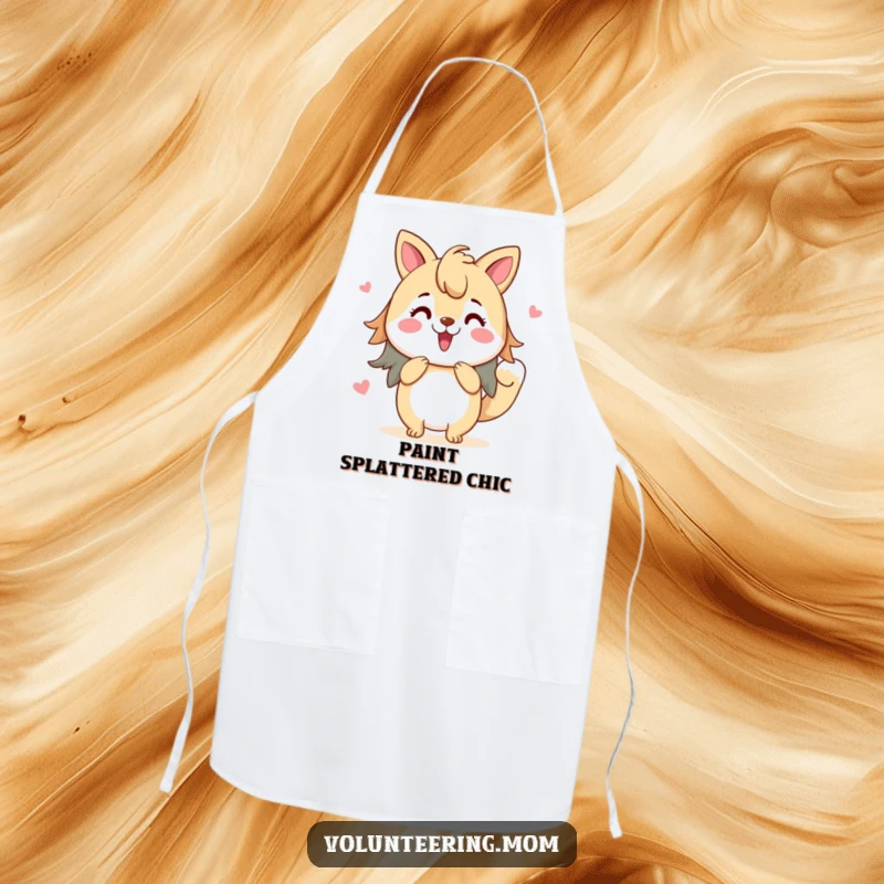 Funny apron showcasing a mom animal character painting a vibrant picture with enthusiasm, perfect for studio work.