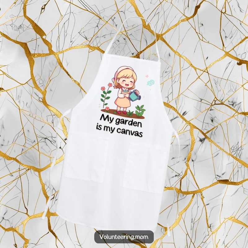 Funny apron: Mom cheerfully watering plants, a humorous and functional accessory for cooking or gardening, great gift.