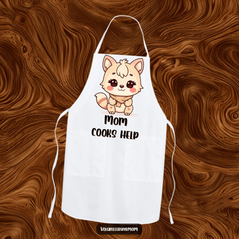 Funny Kawaii Mom Helping Animal Apron, a determined mom character happily assisting in the kitchen.