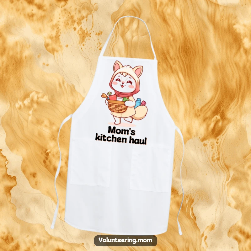 Funny Kawaii Mom Animal Apron, a cheerful mom character ready to cook, making kitchen duties fun.