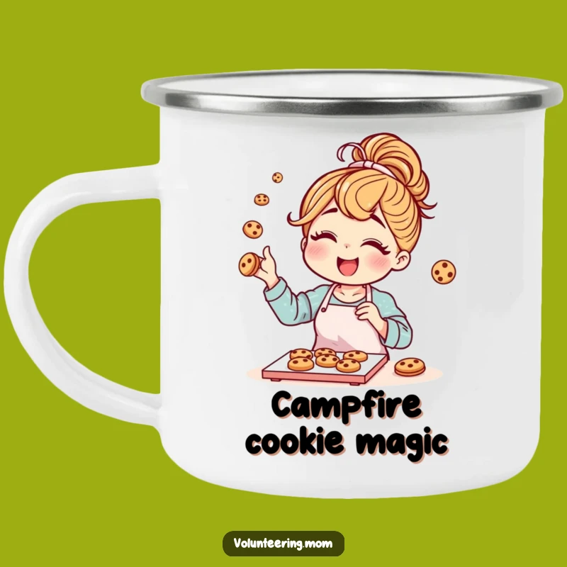 Funny Mom Baking Camping Mug: Messy Bun Enamel Cup, Outdoor Gift