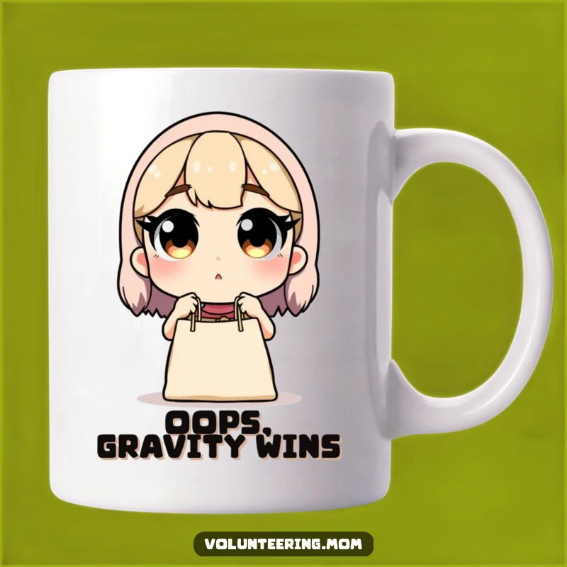 Funny Surprised Mom Grocery Mug: Dropped bag surprise, a hilarious gift for relatable parenting moments.