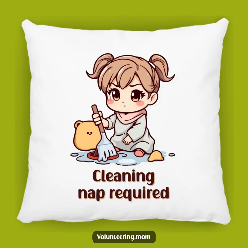 Funny Mom Pillow: Soft cushion of a determined mom cleaning, a comfy funny gift.