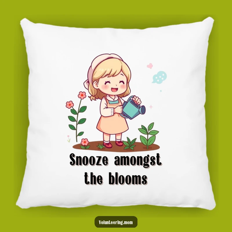 Cozy Funny Mom Gardener Pillow: Cheerful mom tending plants, a soft and humorous gift for relaxation.