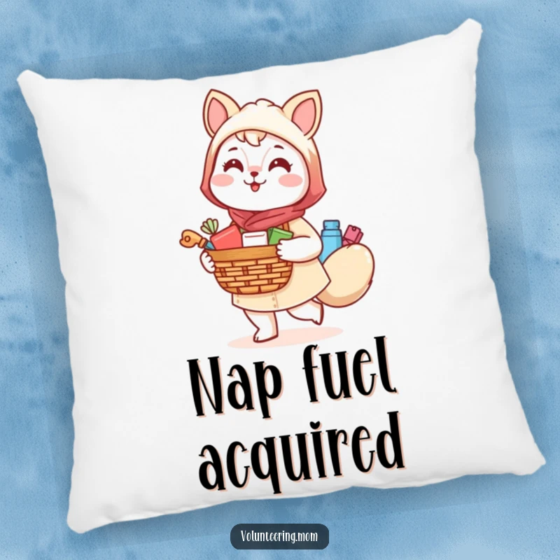 Funny Kawaii Mom Animal Pillow, a soft cushion featuring a cheerful mom character carrying a supply basket.