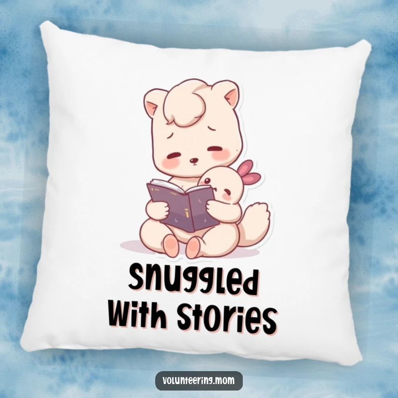 Funny pillow featuring a tender Mom animal character reading a book to a small creature, designed for ultimate comfort and sweet dreams.