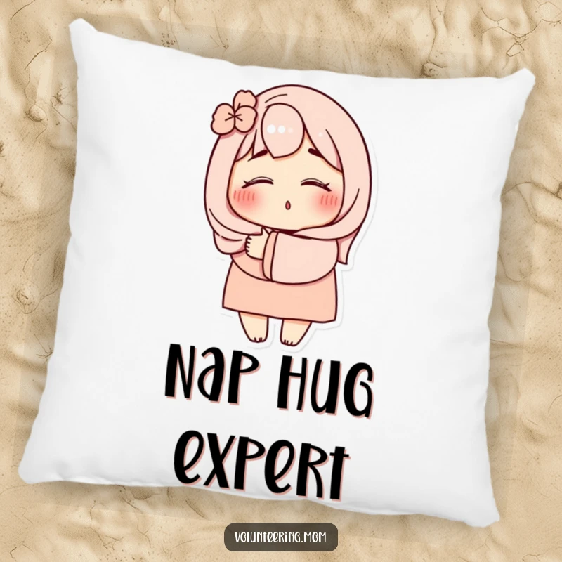 Funny Mom Hug Pillow: Adorable mom character with eyes shut, giving a warm hug, perfect for adding comfort and humor to any space.