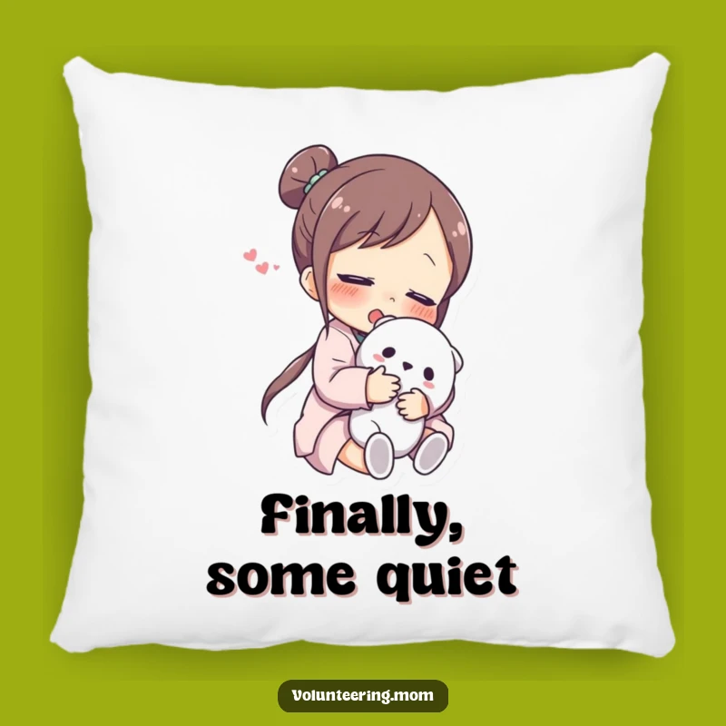 Funny Mom Pillow: Soft cushion of a relieved mom hugging toy, a cozy funny gift.