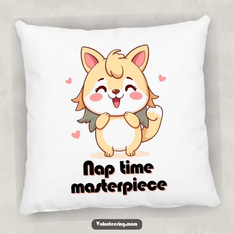 Funny pillow with a mom animal character painting a vibrant picture with enthusiasm, a comfortable and humorous cushion.