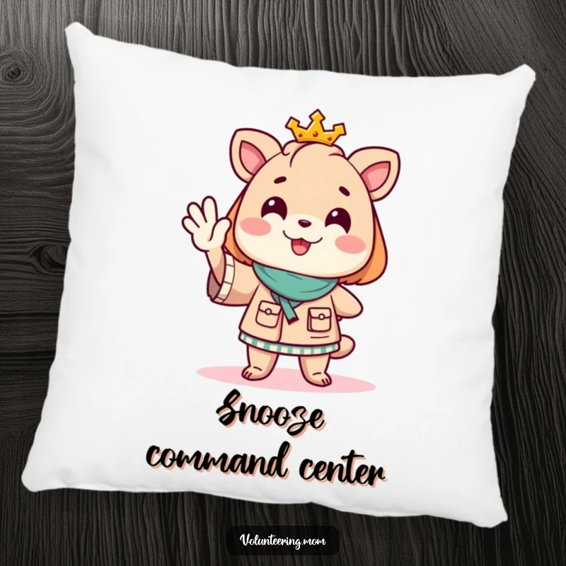 Plush pillow featuring a funny Mom animal character cheerfully directing traffic with a welcoming wave, perfect for relaxation and decor.