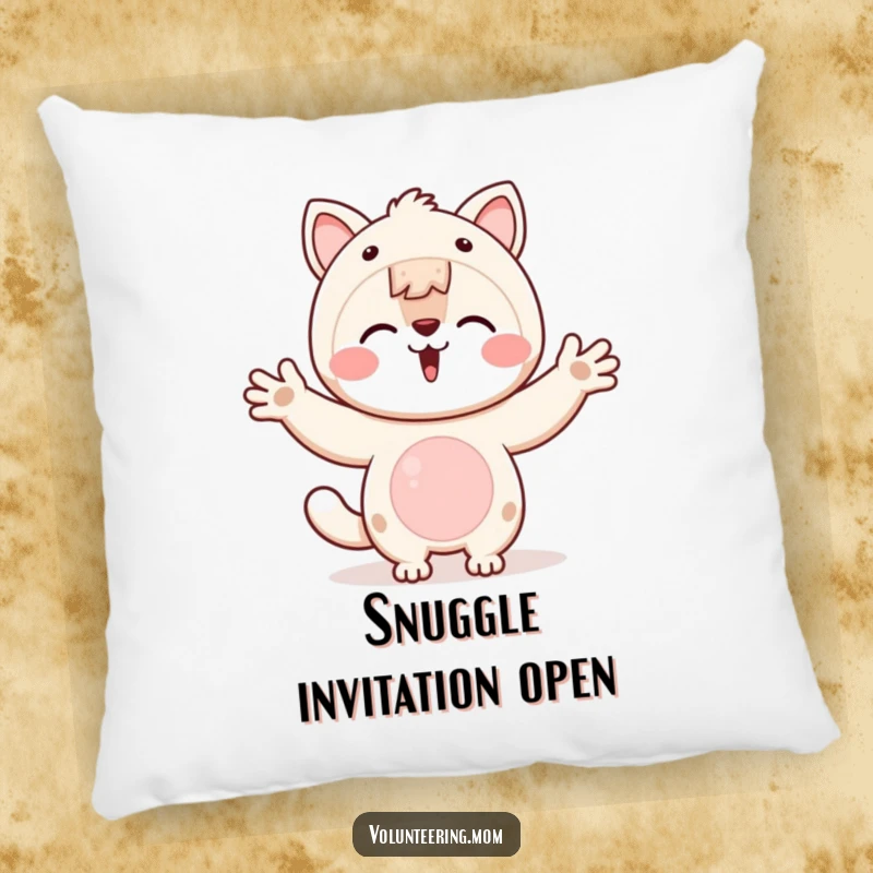 Funny Kawaii animal mom pillow designed with open arms, inviting hugs and symbolizing connection.