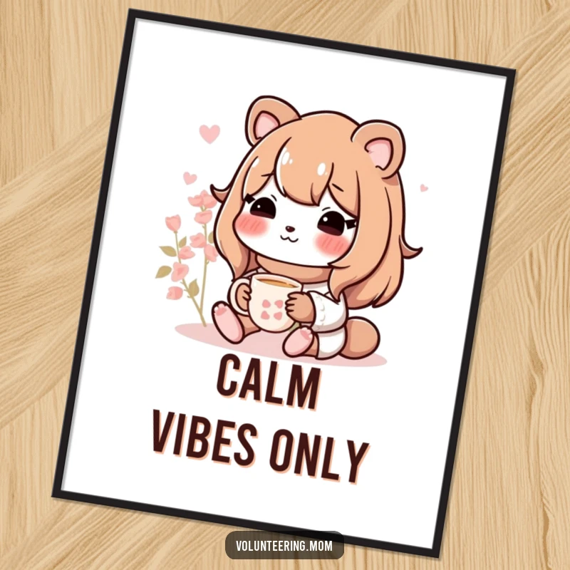 High-resolution digital art of a funny Mom animal character enjoying tea, creating a peaceful and humorous atmosphere in any setting.