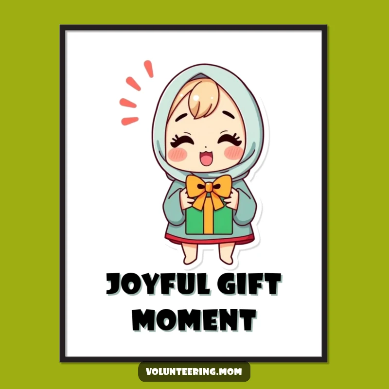 Funny Digital Art: Excited Kawaii Mom & Gift, Instant