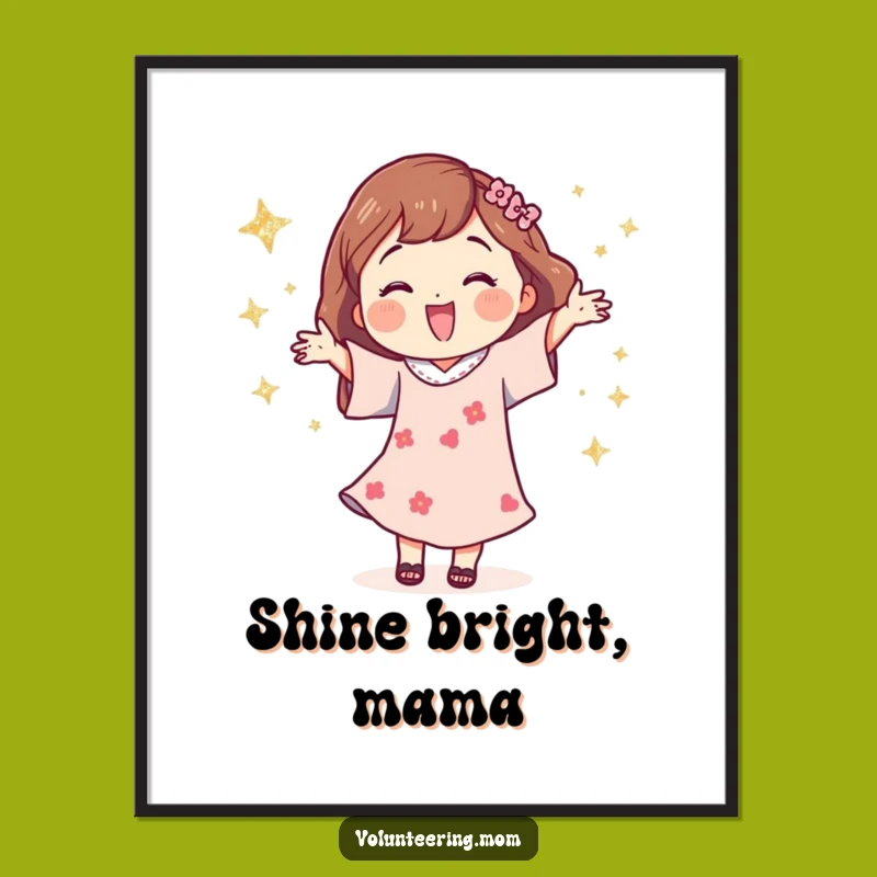 Funny Digital Art: Happy Mom Dancing with Glitter Stars, Instant Gift