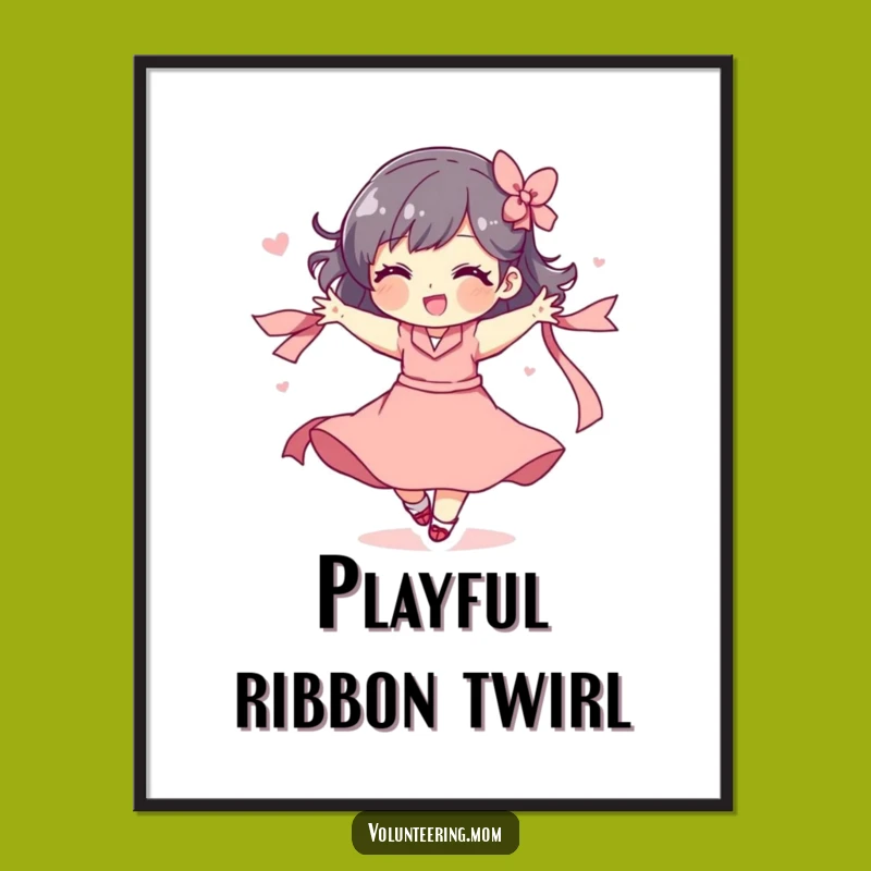Funny Digital Art: Playful Mom Ribbon Spin, Instant Gift