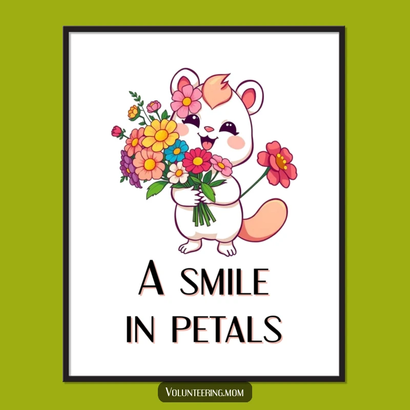 Funny Flower Digital Art: Creature's Floral Smile, Instant Download Gift