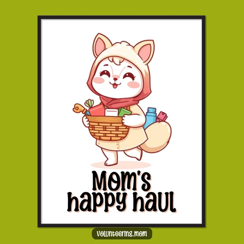 Funny Kawaii Mom Animal Print: Cheerful Supply Carrier Digital Art Gift