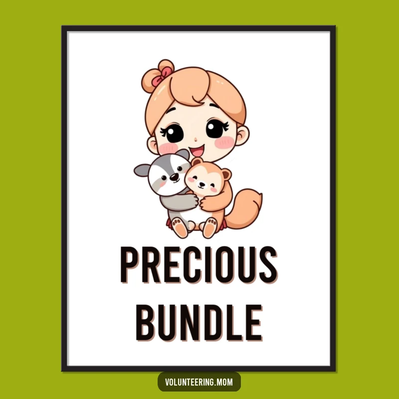 Funny Kawaii Mom Art Print: Baby Animal Digital Design, Instant Gift