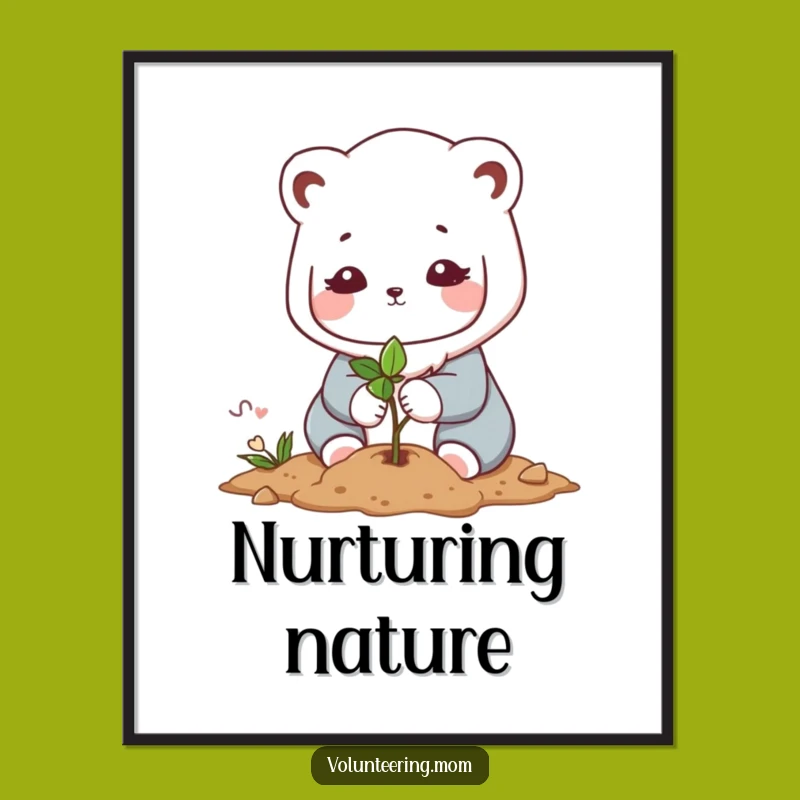 Funny Kawaii Mom Planting Digital Art - Heartwarming Nature Print
