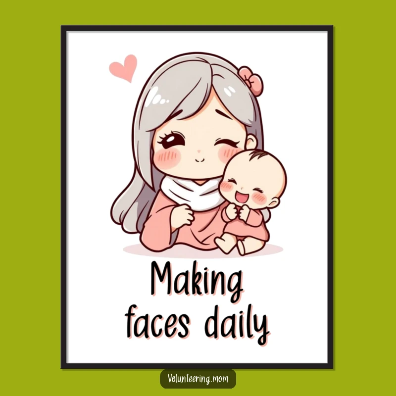 Funny Mom & Child Digital Art: Playful Faces' 'Funny Gift' Printable Wall Decor