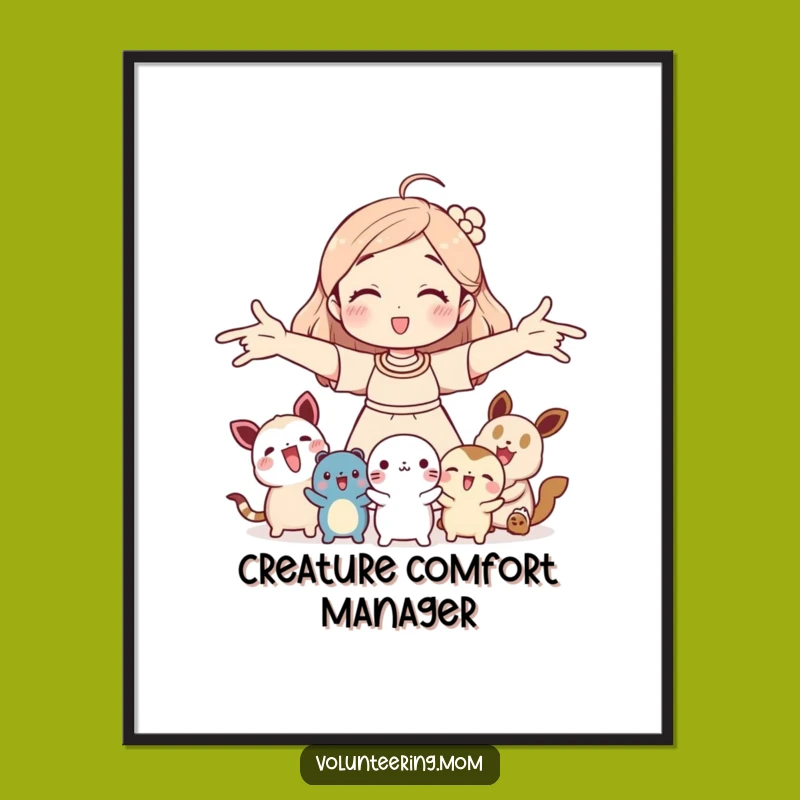 Funny Mom Creature Digital Art: Welcoming mom with animals, humorous printable gift for art lovers.