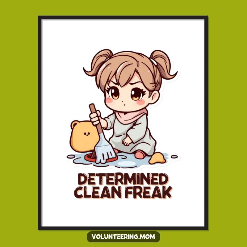 Funny Mom Digital Art: Printable determined mom cleaning, instant funny decor gift download.