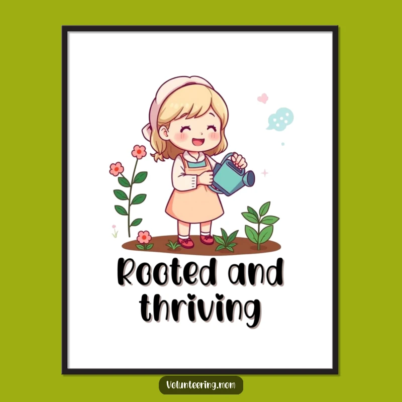 Funny Mom Gardener Digital Art: Cheerful mom tending garden, a humorous printable gift for art lovers.