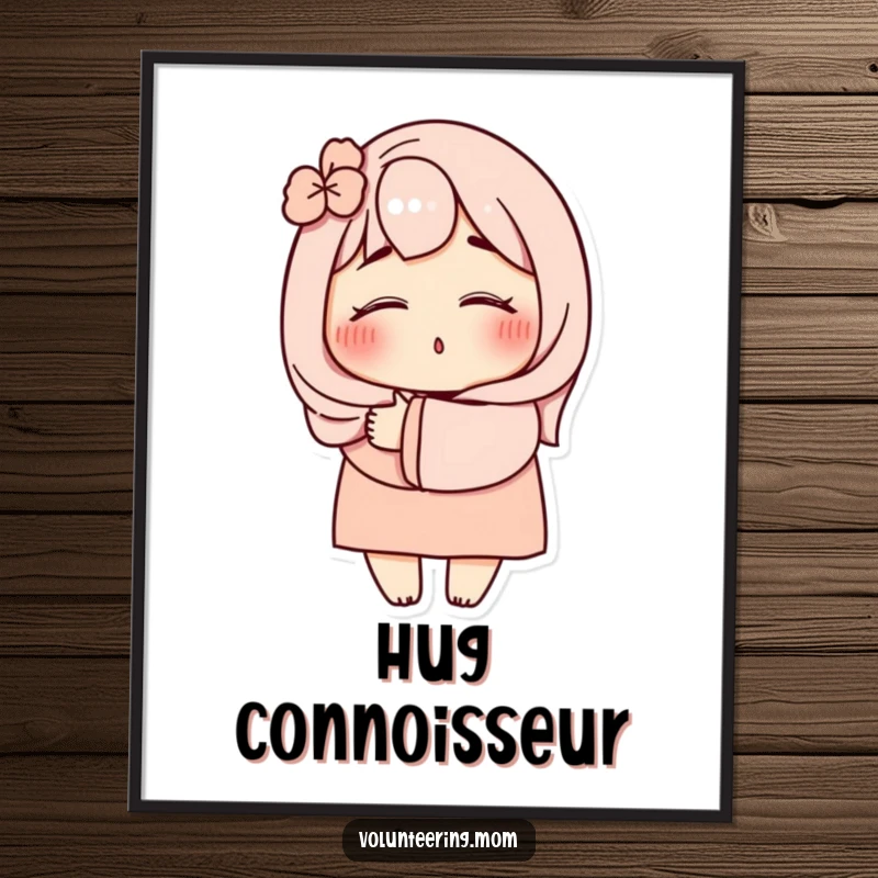 Funny Mom Hug Digital Art Print: Adorable mom character with eyes shut, offering a warm embrace, perfect for instant wall decor and a funny gift.