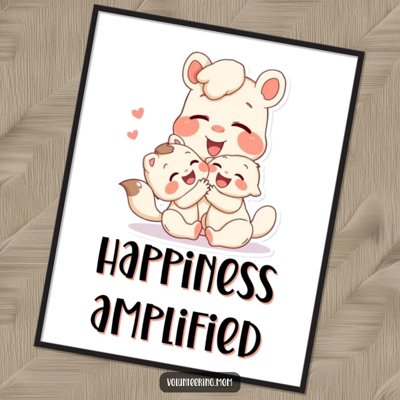 Funny digital art print of a joyful Mom animal character playing with a child, their shared laughter radiating pure happiness.