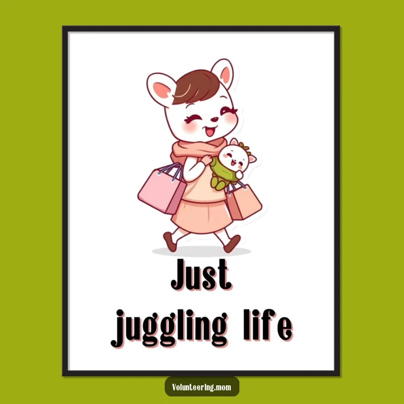 Funny Busy Mom Animal Digital Art - Instant Download for Parental Humor
