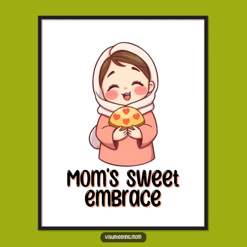Funny Mom Digital Art: Printable mom sharing pastry, instant funny decor gift download.