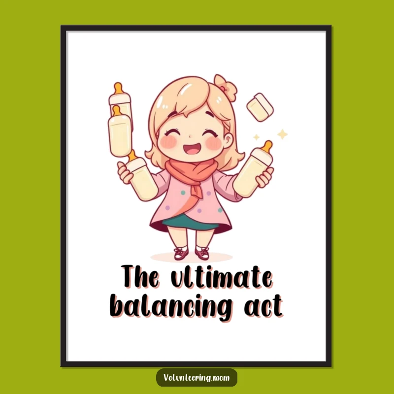 Instant Funny Mom Juggling Bottles Digital Art Print Perfect Funny Gift Download