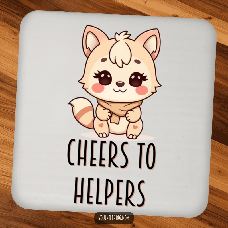 Funny Kawaii Mom Helping Animal Coaster, a determined mom character helping, protecting surfaces with care.