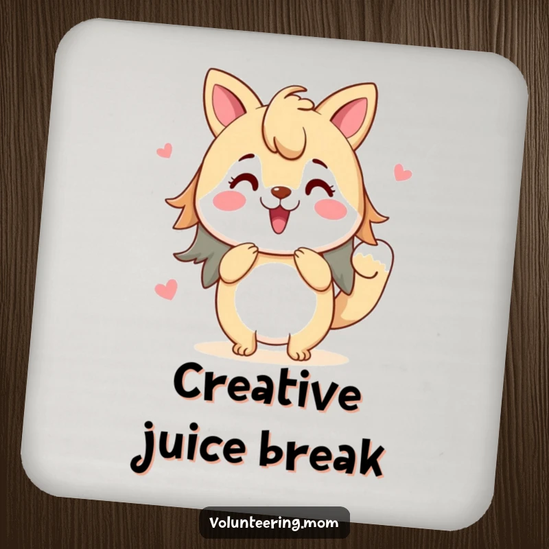 Funny drink coaster with a mom animal character painting a vibrant picture with enthusiasm, a humorous coaster for artists.