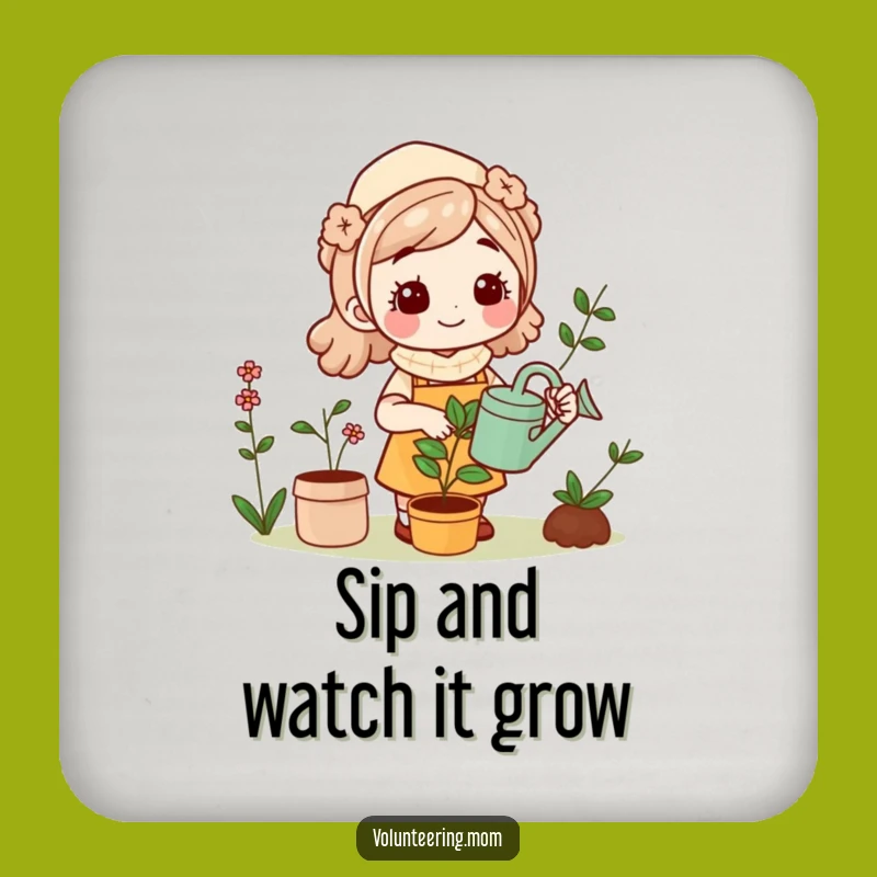 Funny Kawaii Mom Gardening Coaster Set Protective Funny Gift for Plant Lovers