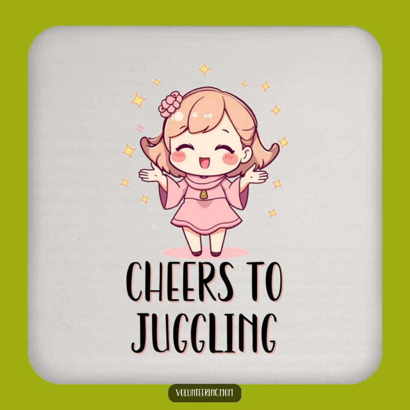 Funny Kawaii Mom Juggling Coaster Set - Protect Surfaces Sparkly Mom Gift