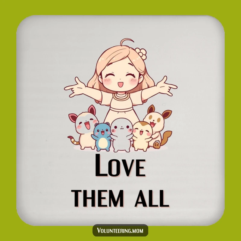 Funny Mom Creature Coaster Set: Hugging mom with animals, humorous gift to protect surfaces.