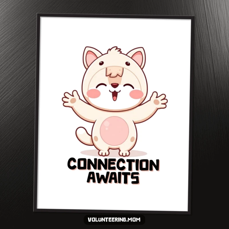 Funny Kawaii animal mom poster depicting open arms, symbolizing welcome, connection, and a loving embrace.