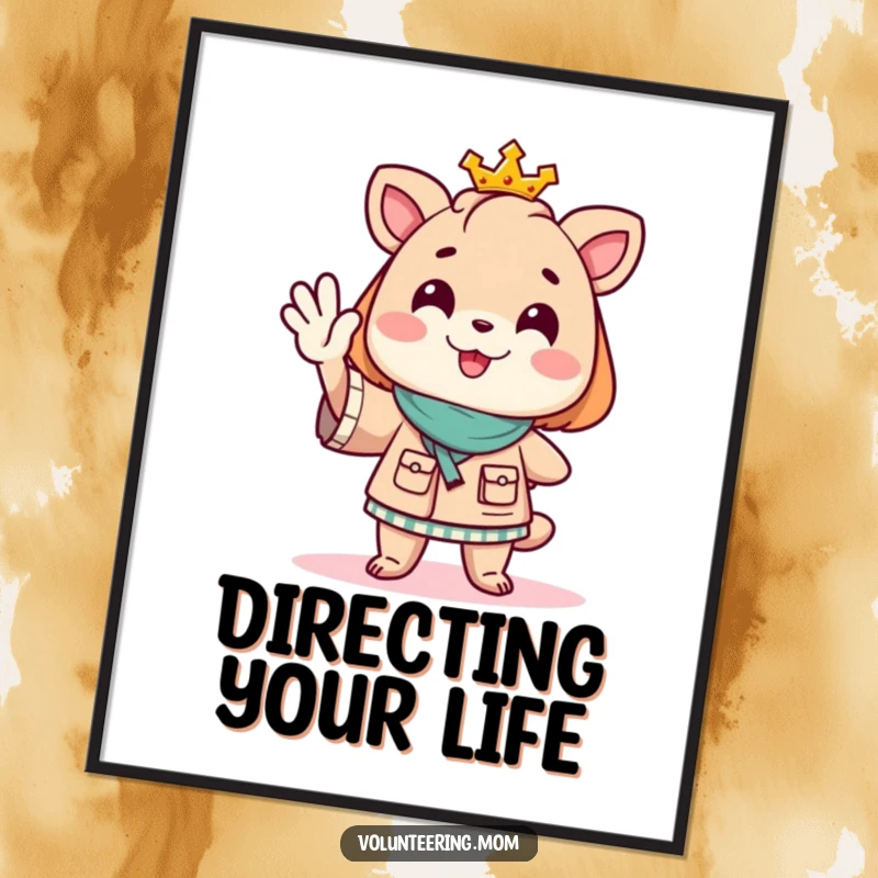 Funny Mom animal character depicted in a dynamic pose, directing traffic with a big, cheerful wave, adding energy to wall decor.