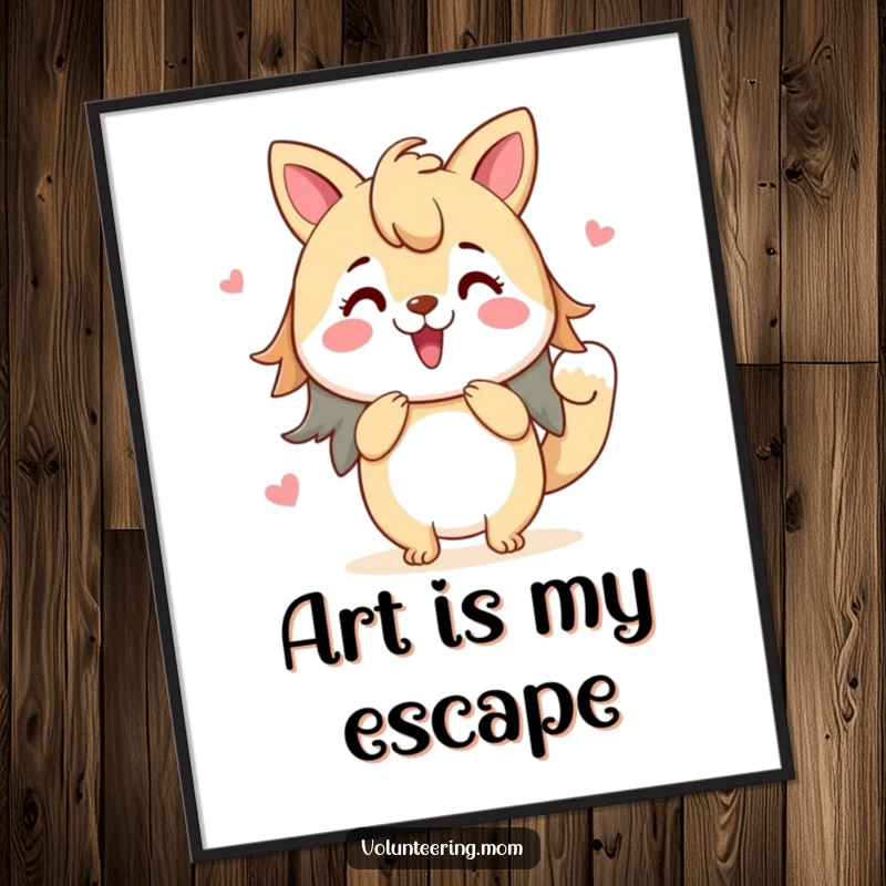 Funny poster art of a mom animal character painting a vibrant picture with enthusiasm, celebrating artistic expression.