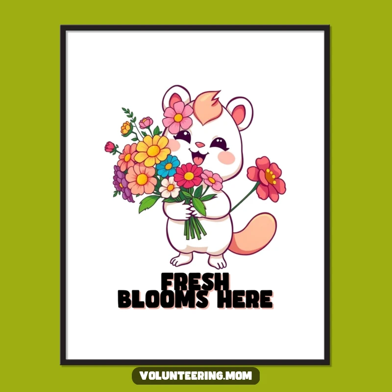 Funny Flower Poster: Creature's Floral Smile, Whimsical Wall Art Gift