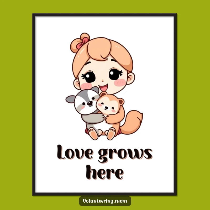 Funny Kawaii Mom Poster: Loving Animal Holding Art Print, Nursery Gift