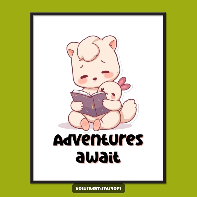 Funny Mom Animal Poster Print: Reading Story Time Art Gift