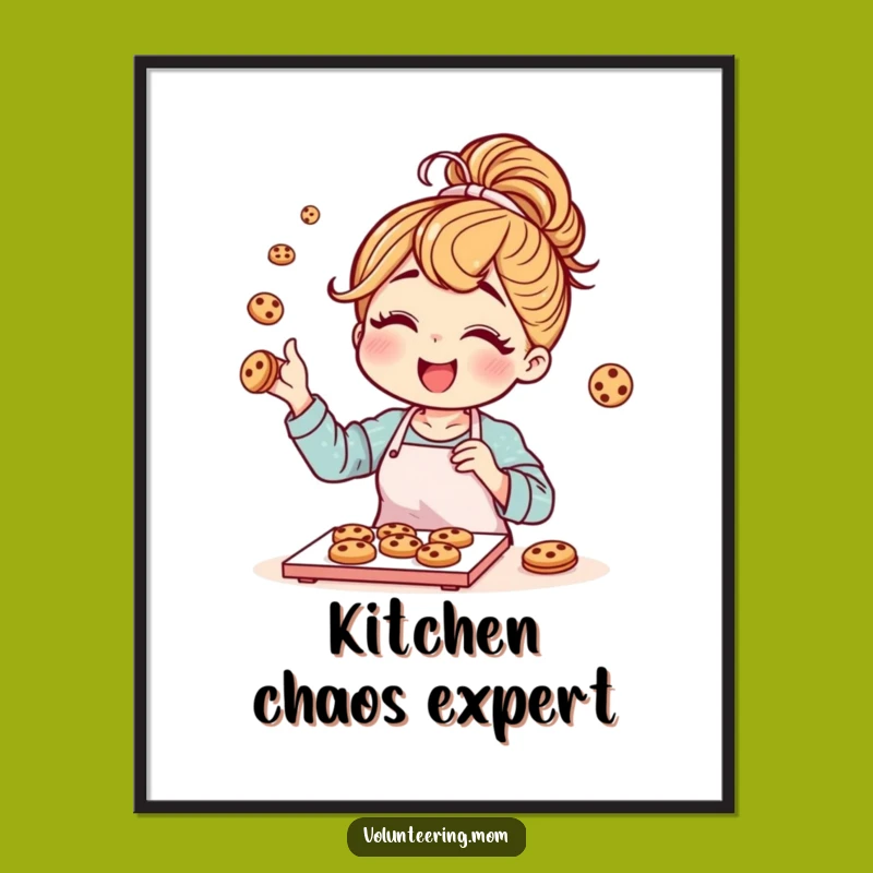 Funny Mom Baking Poster: Messy Bun Cookie Art Print, Kitchen Decor Gift