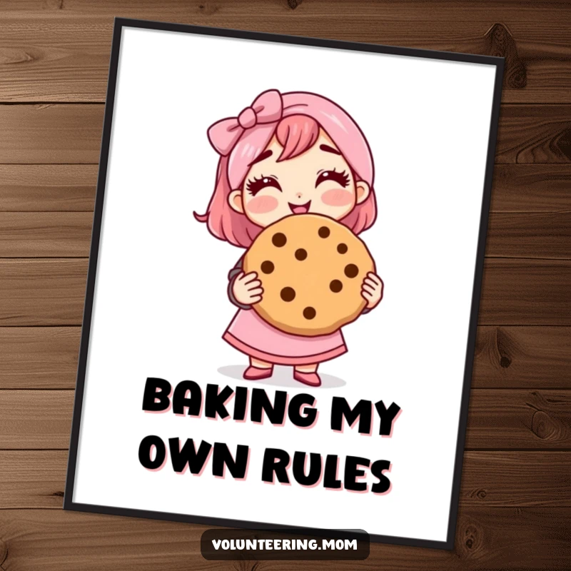 Funny mom poster, featuring a proud mom holding a giant cookie, sweet and motivational wall art.