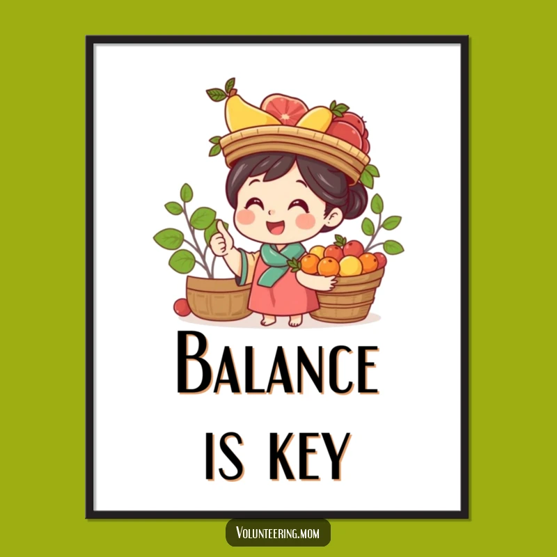 Funny Mom Fruit Balance Poster - Cheerful Mom Art Print for Kitchen