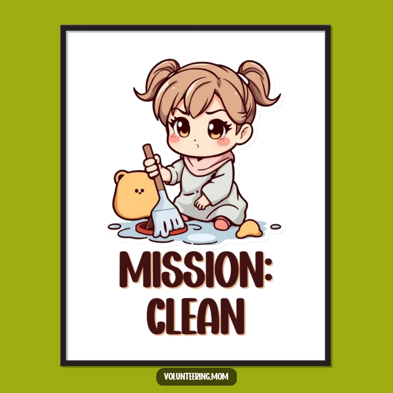 Funny Mom Poster: Art print of a determined mom cleaning, a motivational funny gift.