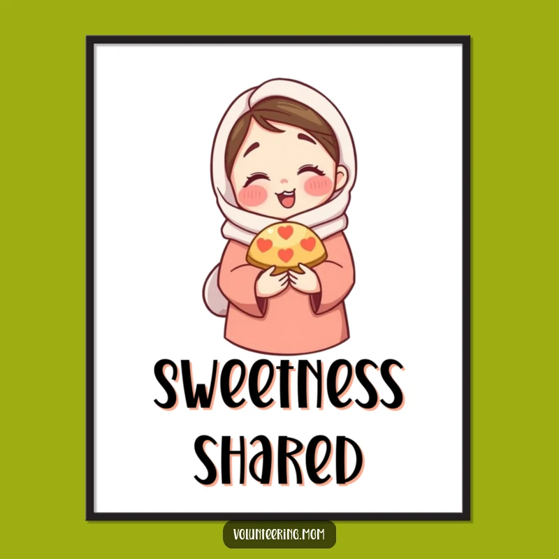 Funny Mom Poster: Art print of mom sharing pastry, a heartwarming funny gift.