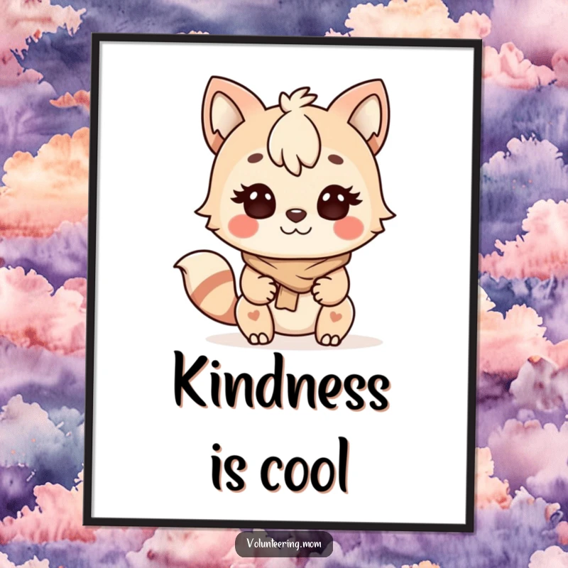 Funny Kawaii Mom Helping Animal Poster, a determined and happy mom character actively helping someone.