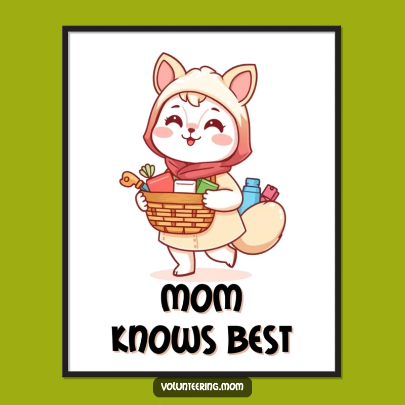 Funny Kawaii Mom Animal Poster: Cheerful Supply Carrier Wall Art Gift